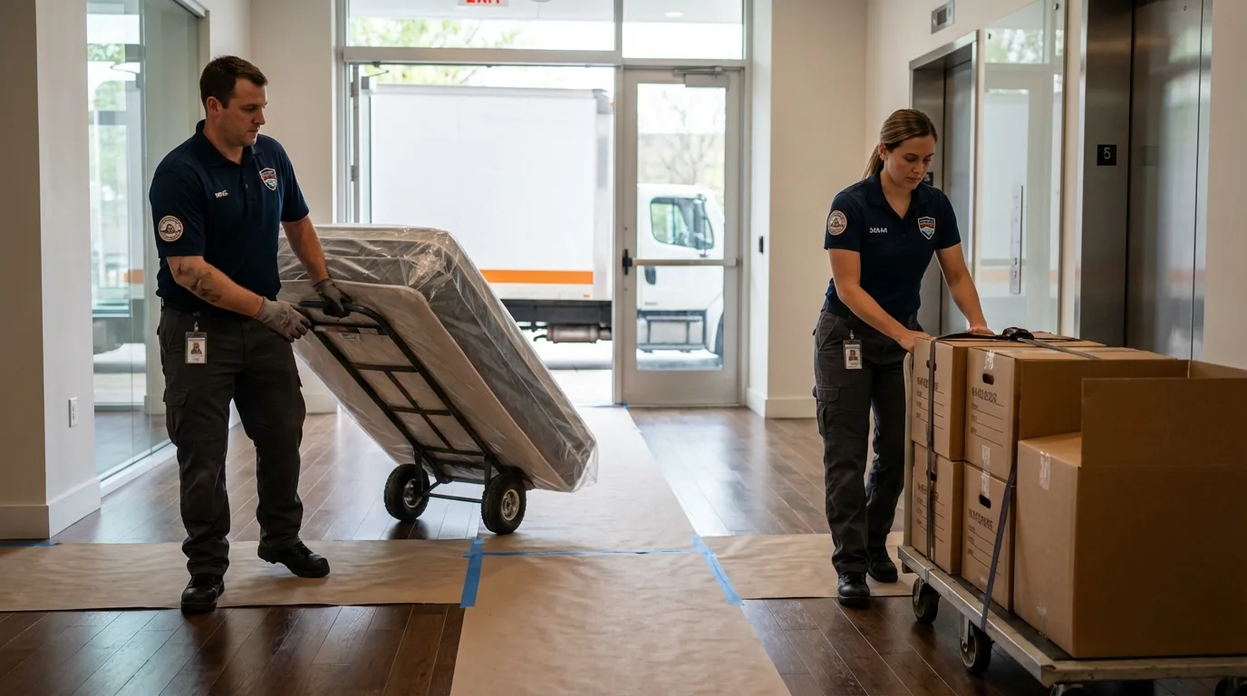 Professional apartment movers loading elevator in Chestertown, MD