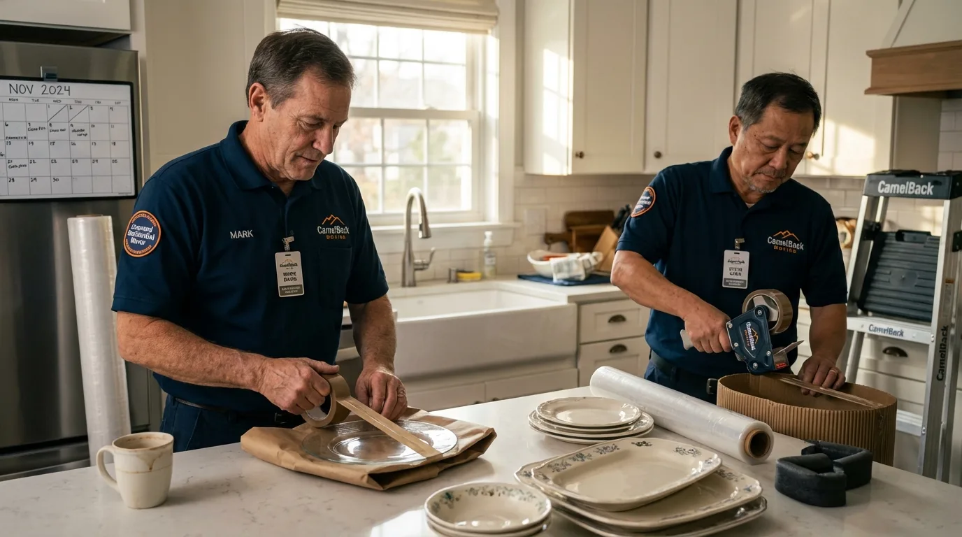 Professional crew packing kitchen dishware in Chestertown, MD
